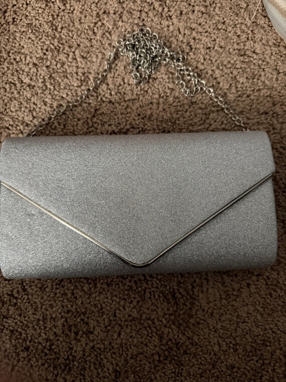 Silver Glitter Envelope Clutch with Chain Strap